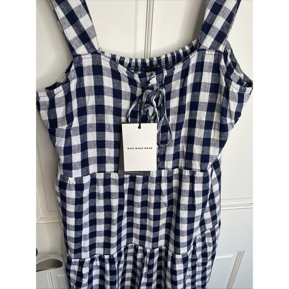 NWT Who What Wear Women's Tiered Maxi Dress Sz M Linen Blend Gingham Fisherman - Picture 3 of 15